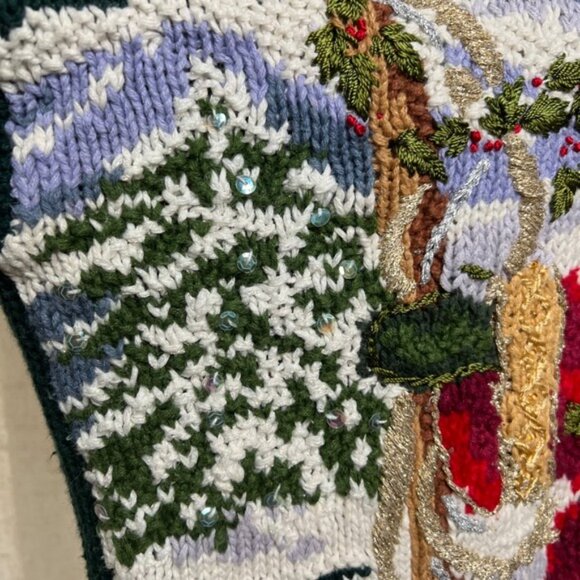 90s Vintage Tiara International Santa Claus Christmas Sweater Sequins Large - Picture 7 of 14